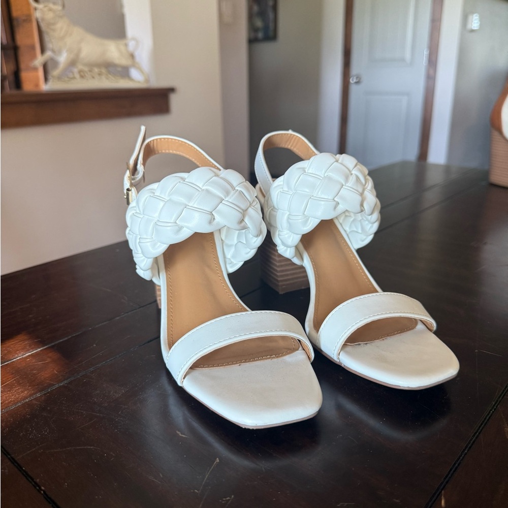 Pink Lily White Braided Heels